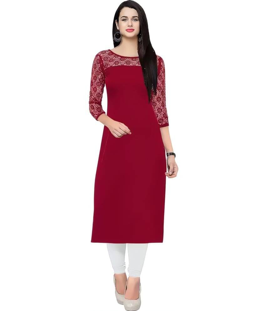     			Shcon Women Crepe Self Design Straight Kurti ( Maroon )