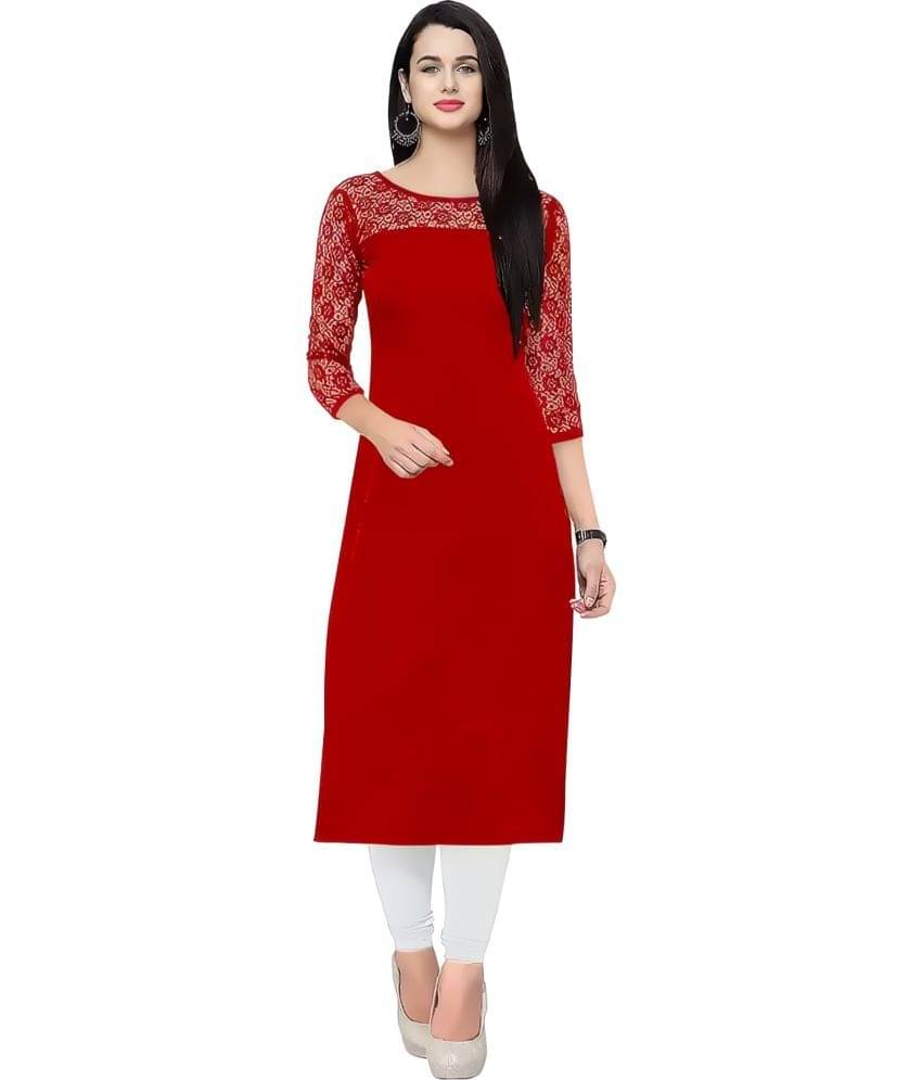 Shcon Women Crepe Self Design Straight Kurti ( Red ) Shcon Women Crepe Self Design Straight Kurti ( Red )