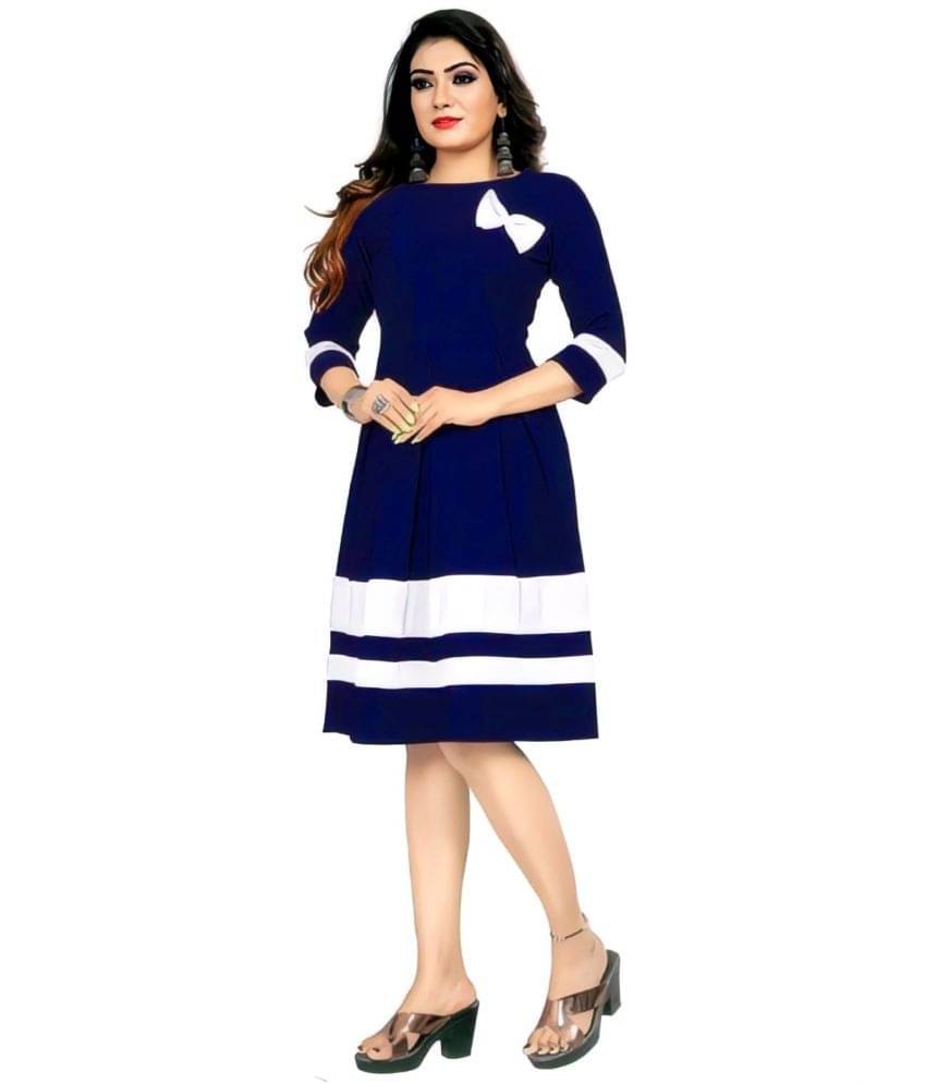 Shcon Women Crepe Striped A-line Dress ( Blue ) Shcon Women Crepe Striped A-line Dress ( Blue )