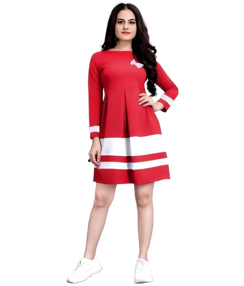     			Shcon Women Crepe Striped A-line Dress ( Red )
