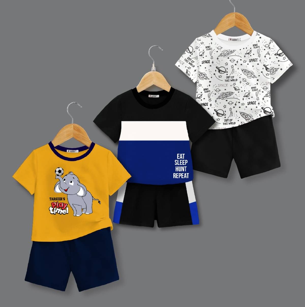     			Tarsier Pack of 3 Unisex Cotton T-Shirt & Shorts Set ( Multicolor )