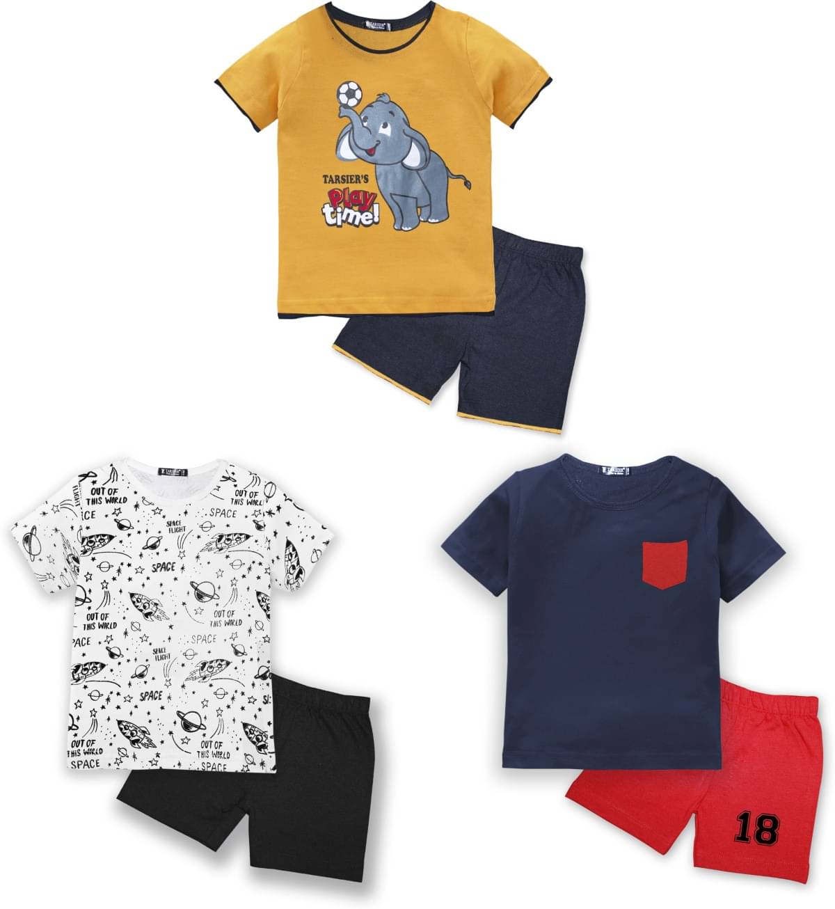     			Tarsier Pack of 3 Unisex Cotton Blend T-Shirt & Shorts Set ( Multicolor )
