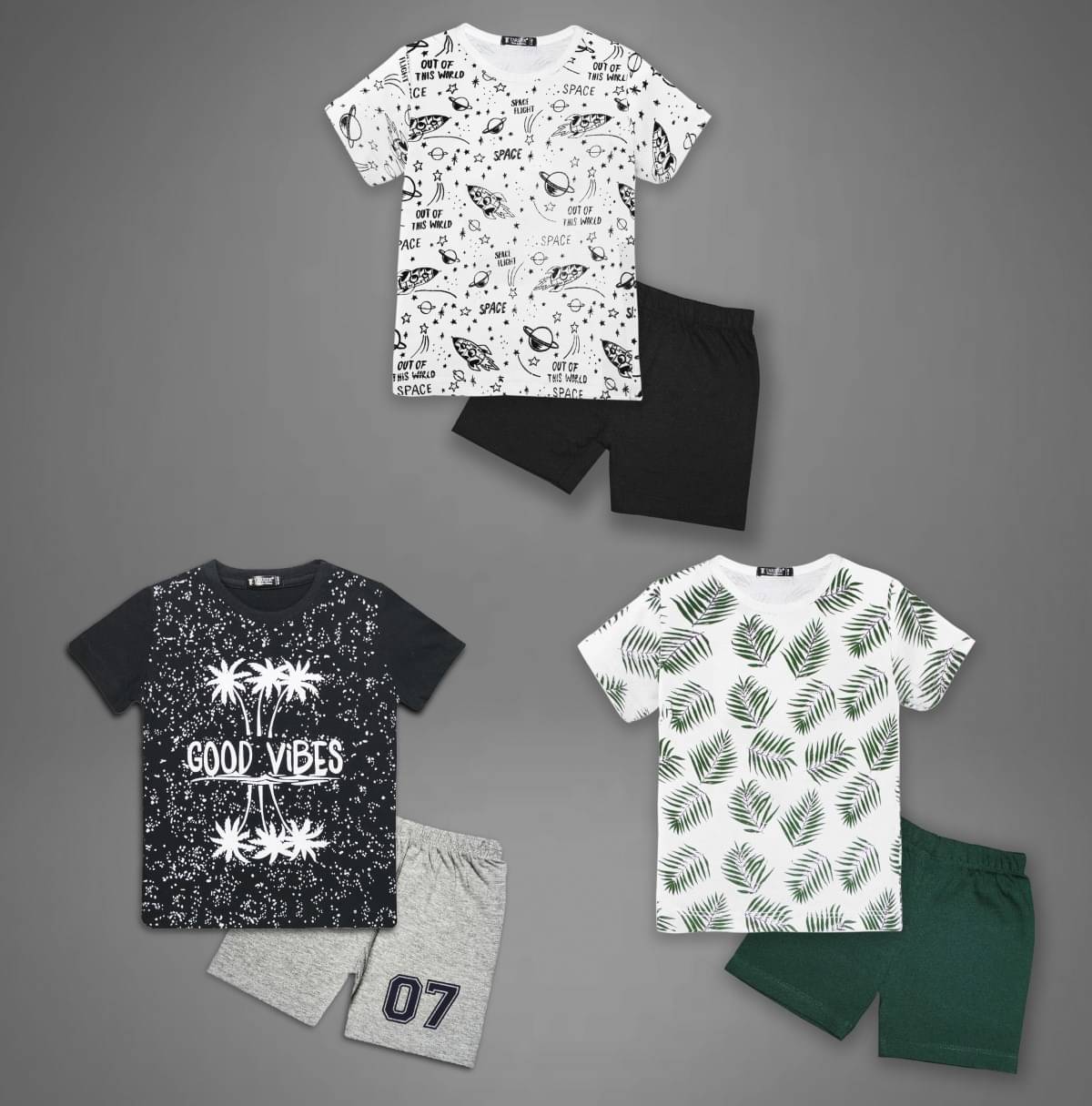     			Tarsier Pack of 3 Unisex Cotton T-Shirt & Shorts Set ( Multicolor )