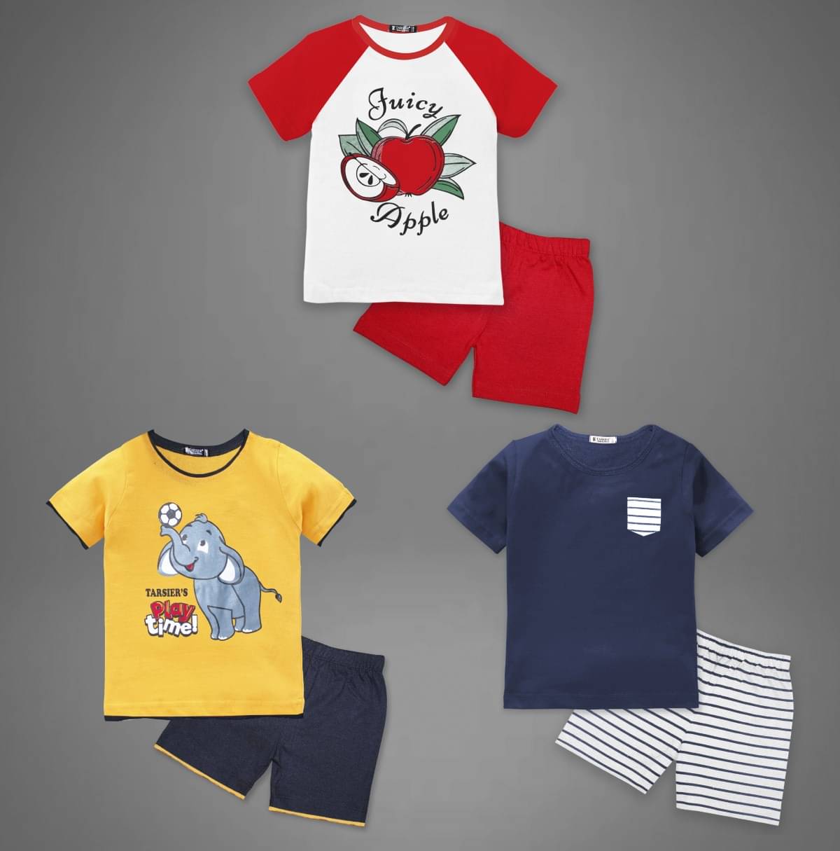     			Tarsier Pack of 3 Unisex Cotton Blend T-Shirt & Shorts Set ( Multicolor )