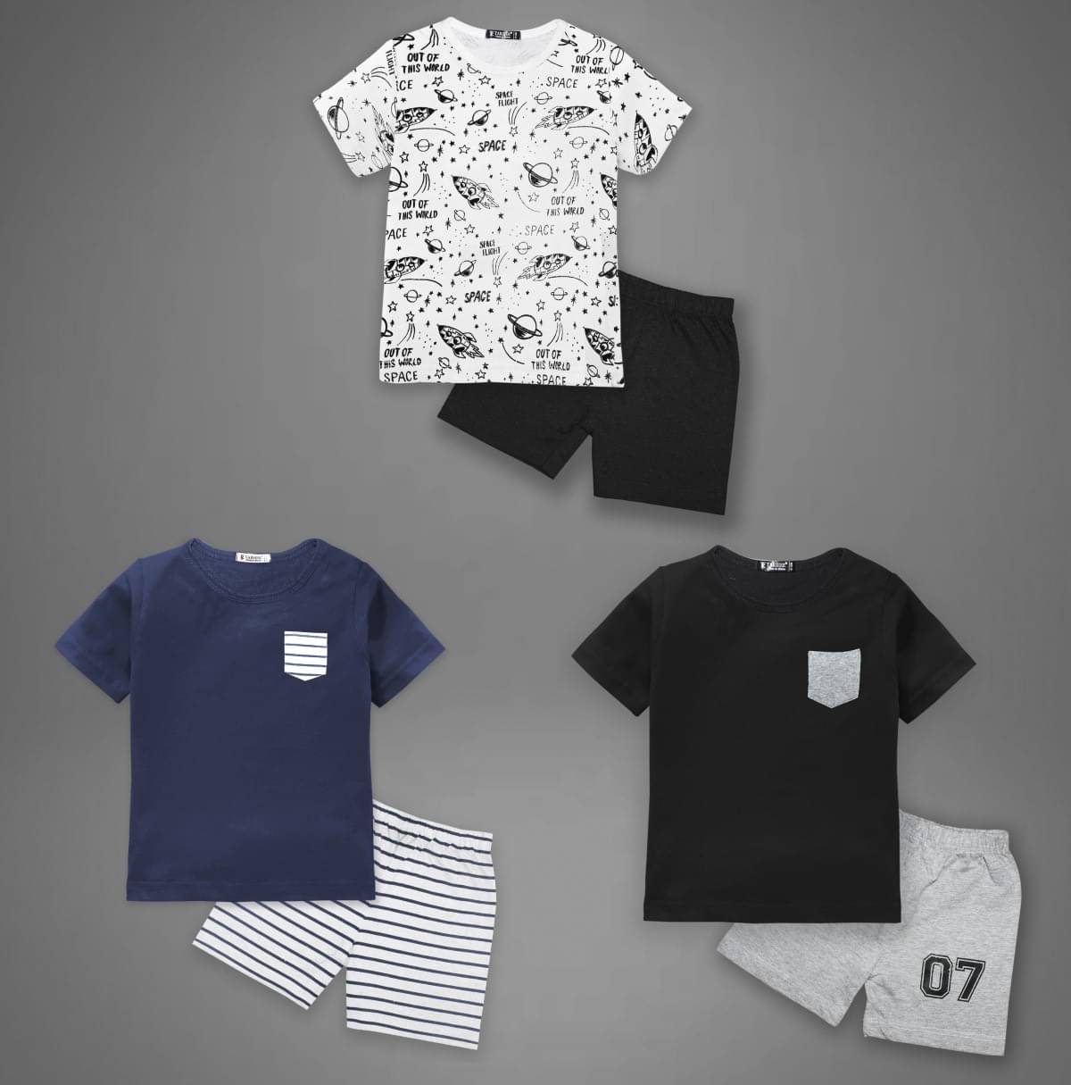 Tarsier Pack of 3 Unisex Cotton Blend T-Shirt & Shorts Set ( Multicolor ) Tarsier Pack of 3 Unisex Cotton Blend T-Shirt & Shorts Set ( Multicolor )