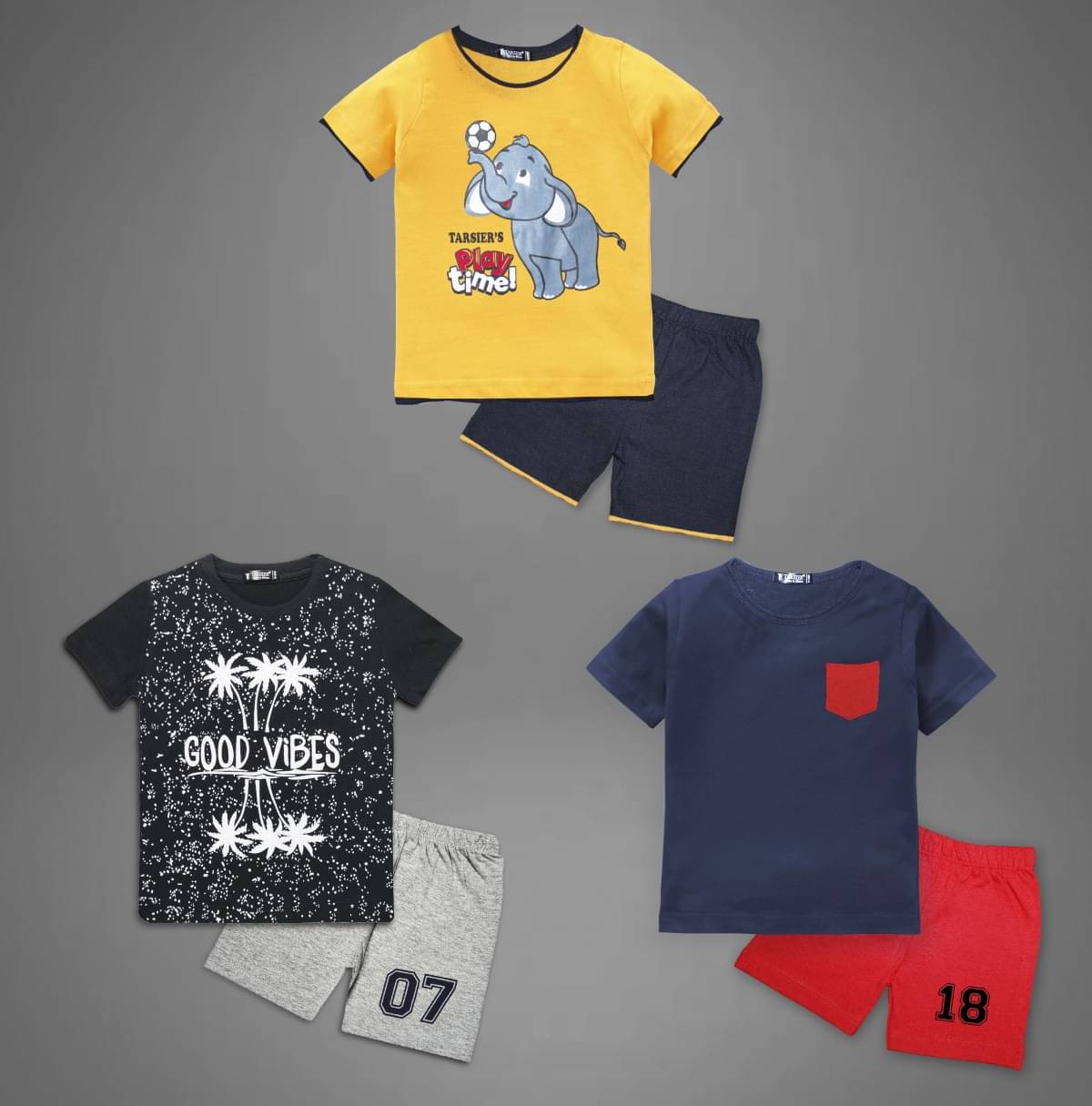     			Tarsier Pack of 3 Unisex Cotton T-Shirt & Shorts Set ( Multicolor )