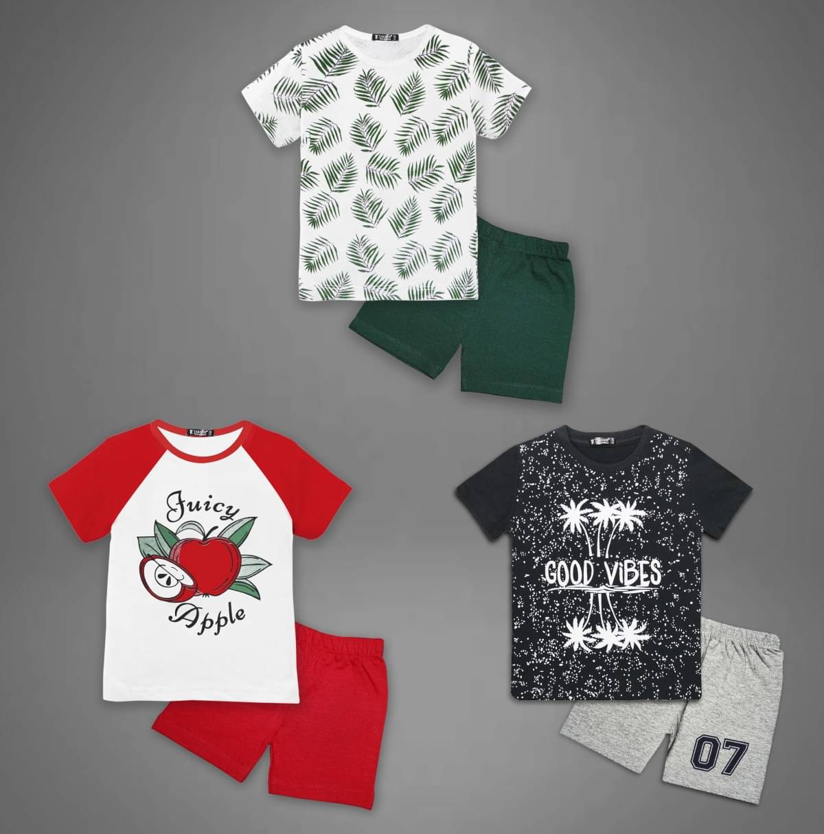     			Tarsier Pack of 3 Unisex Cotton T-Shirt & Shorts Set ( Multicolor )