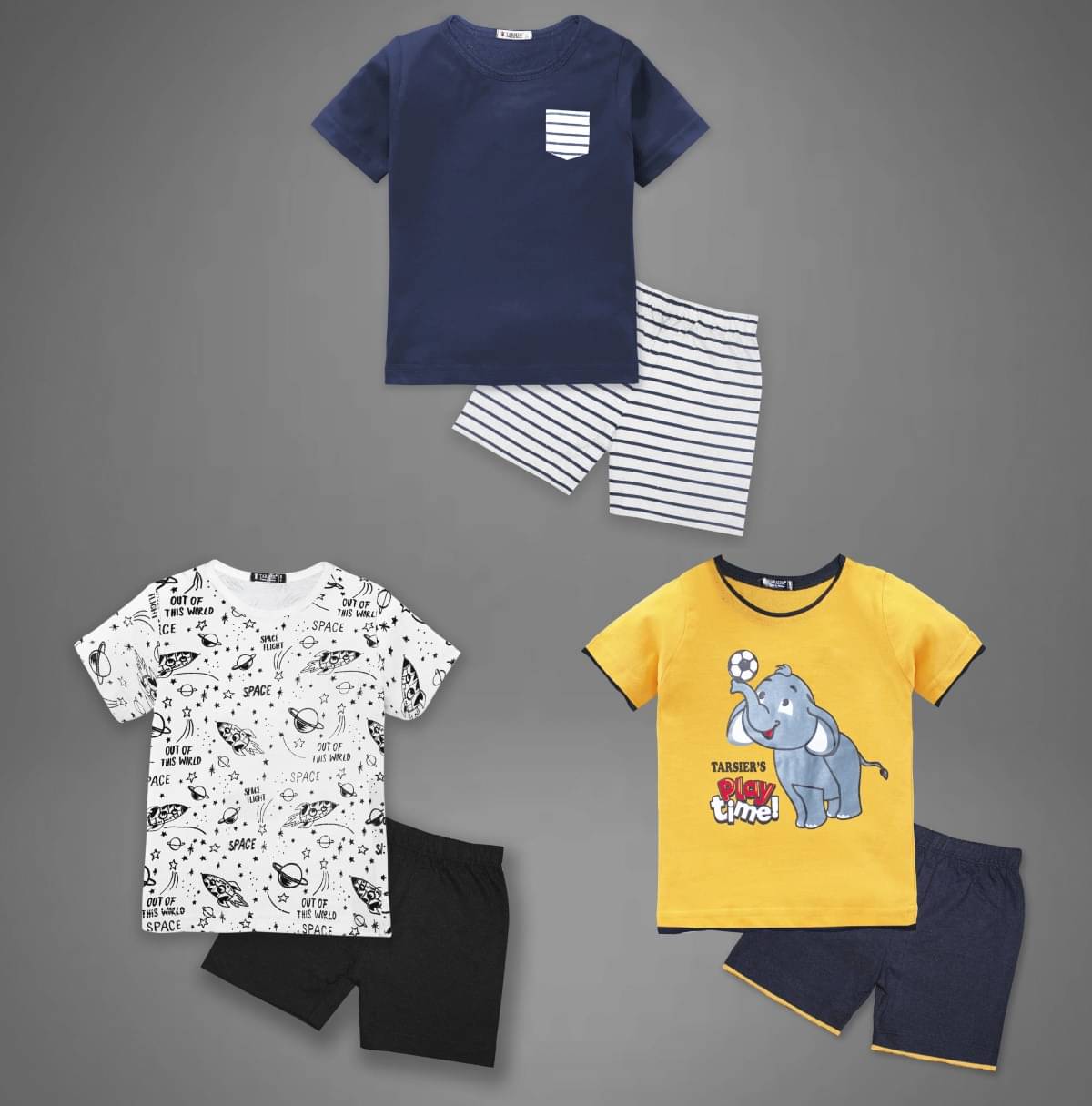 Tarsier Pack of 3 Unisex Cotton Blend T-Shirt & Shorts Set ( Multicolor ) Tarsier Pack of 3 Unisex Cotton Blend T-Shirt & Shorts Set ( Multicolor )