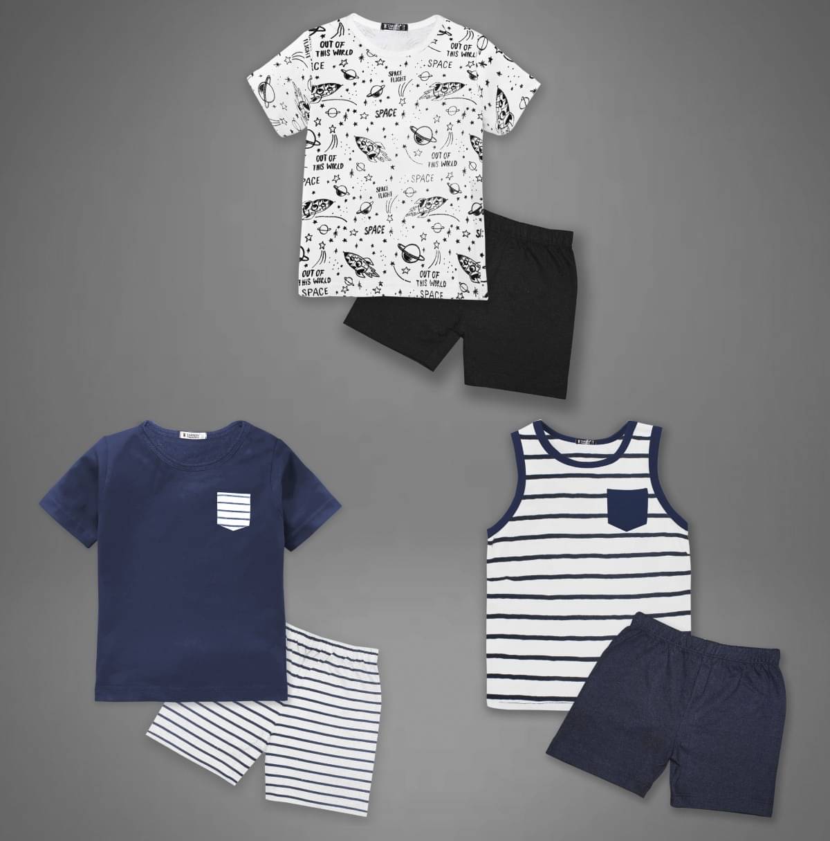     			Tarsier Pack of 3 Unisex Cotton Blend T-Shirt & Shorts Set ( Multicolor )