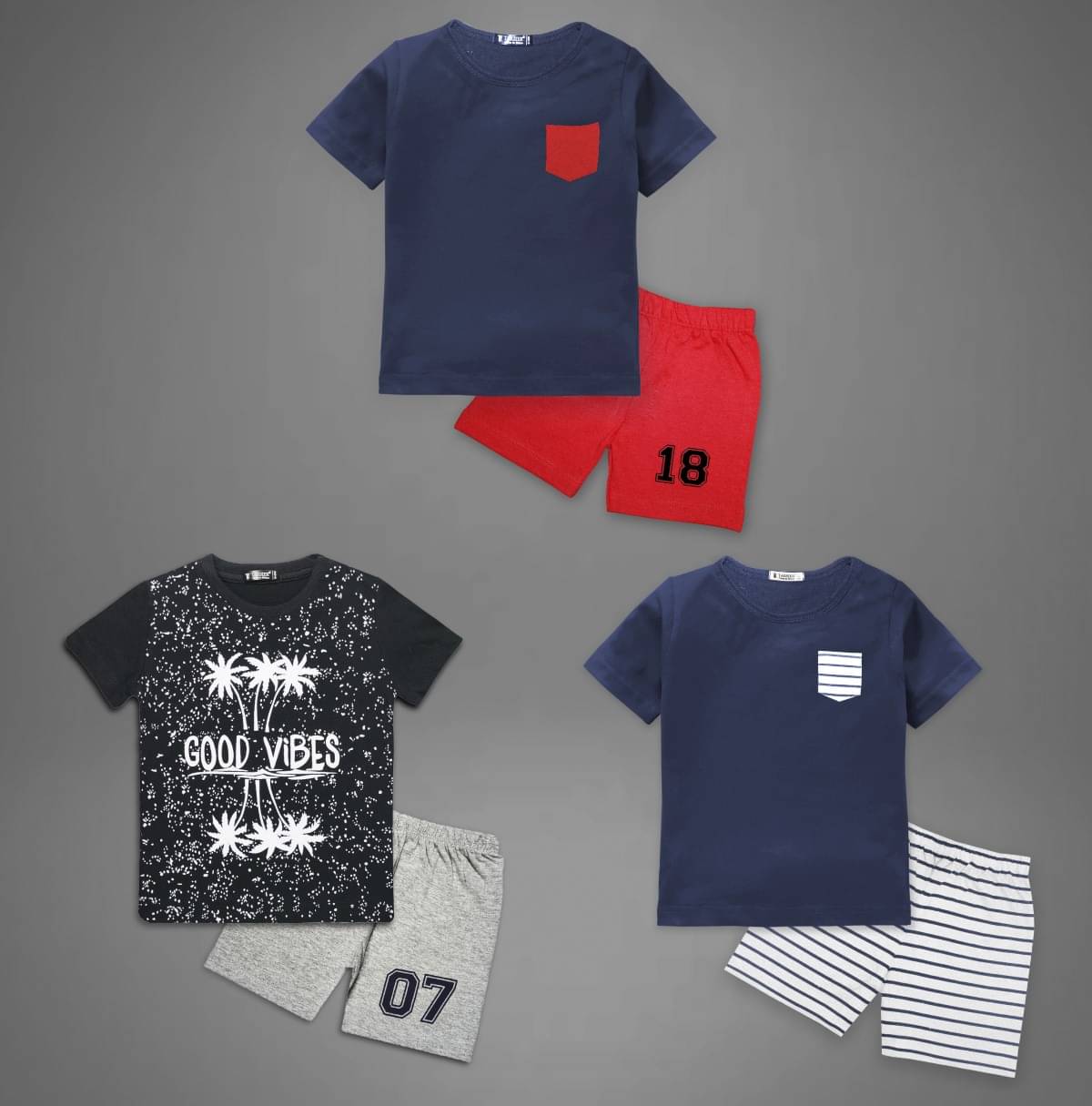     			Tarsier Pack of 3 Unisex Cotton T-Shirt & Shorts Set ( Multicolor )
