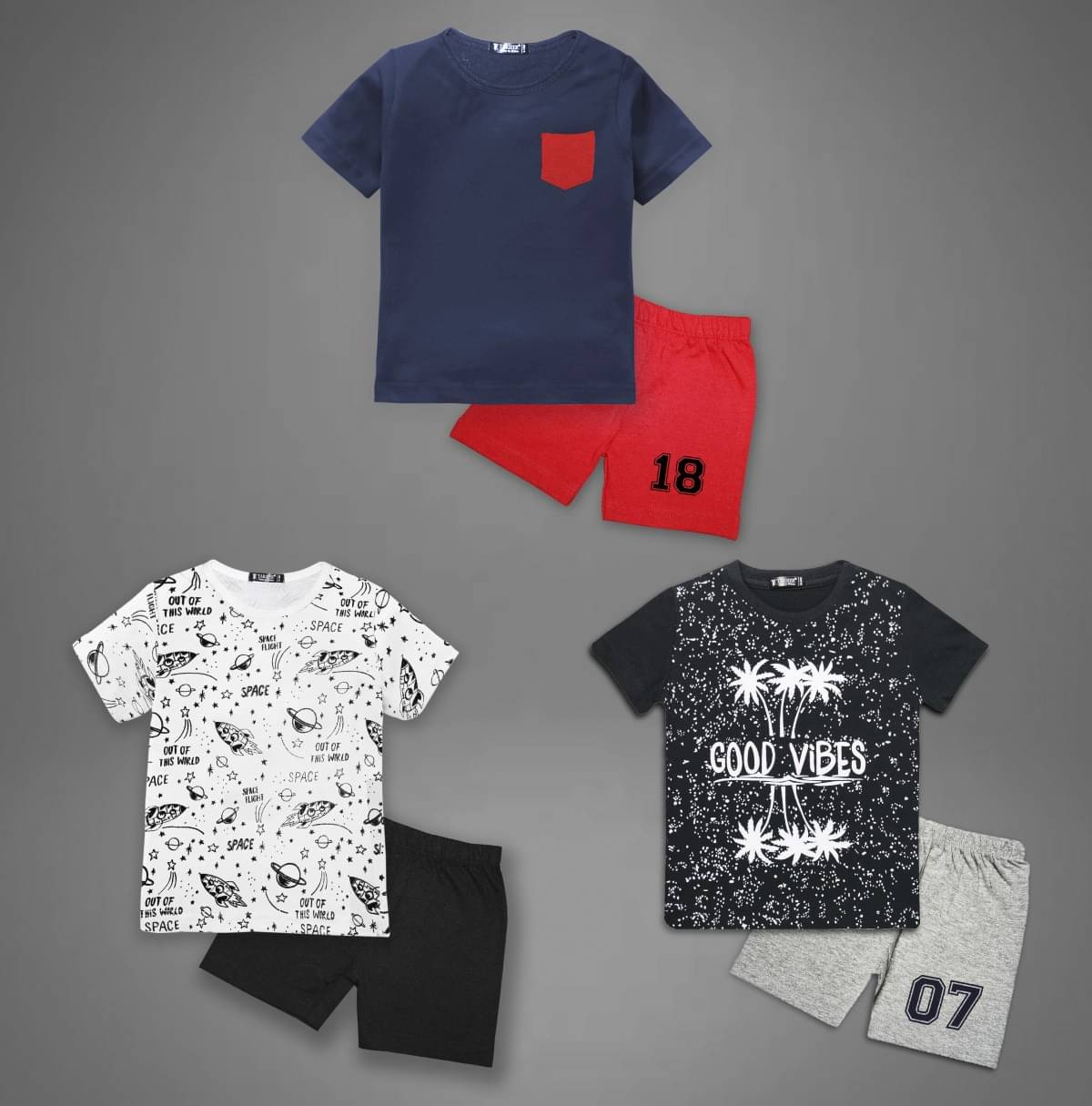     			Tarsier Pack of 3 Unisex Cotton T-Shirt & Shorts Set ( Multicolor )