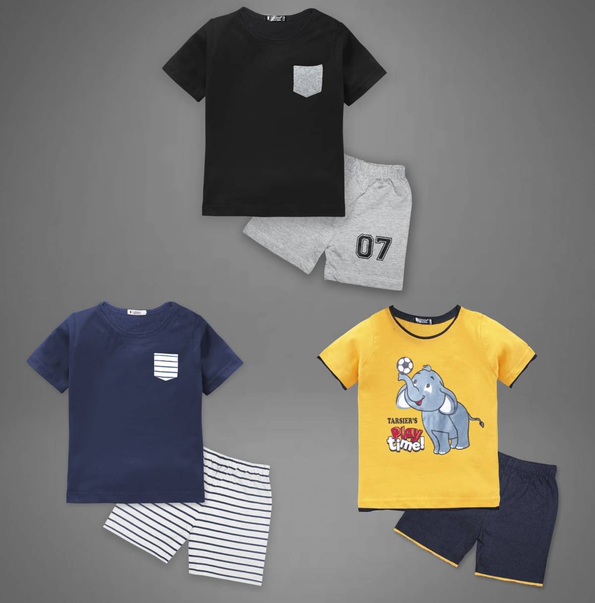 Tarsier Pack of 3 Unisex Cotton Blend T-Shirt & Shorts Set ( Multicolor ) Tarsier Pack of 3 Unisex Cotton Blend T-Shirt & Shorts Set ( Multicolor )
