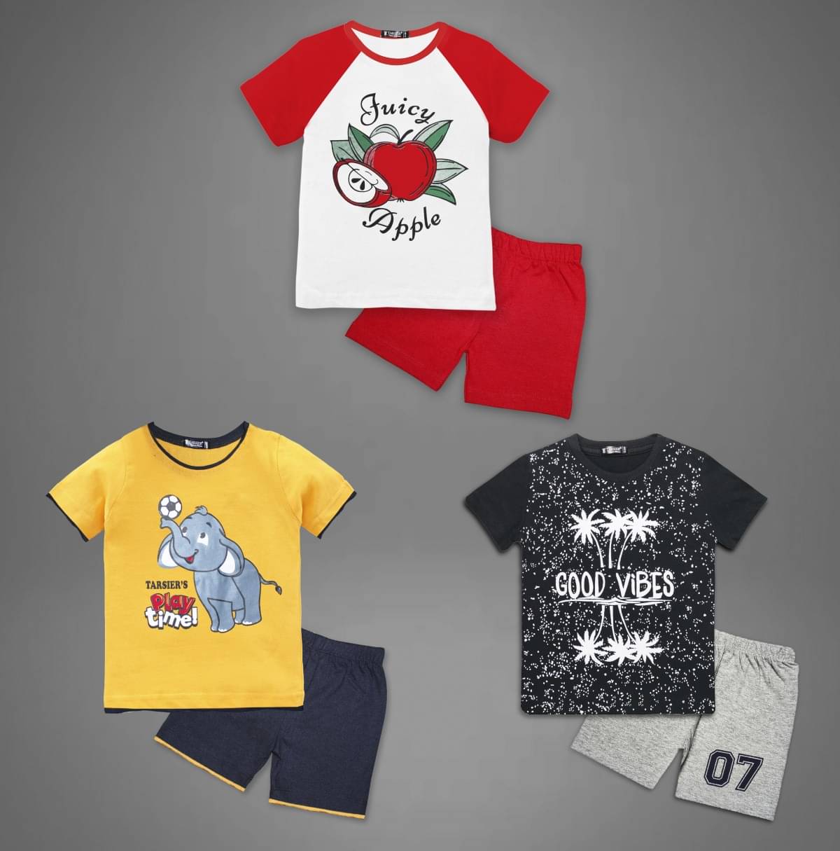     			Tarsier Pack of 3 Unisex Cotton T-Shirt & Shorts Set ( Multicolor )