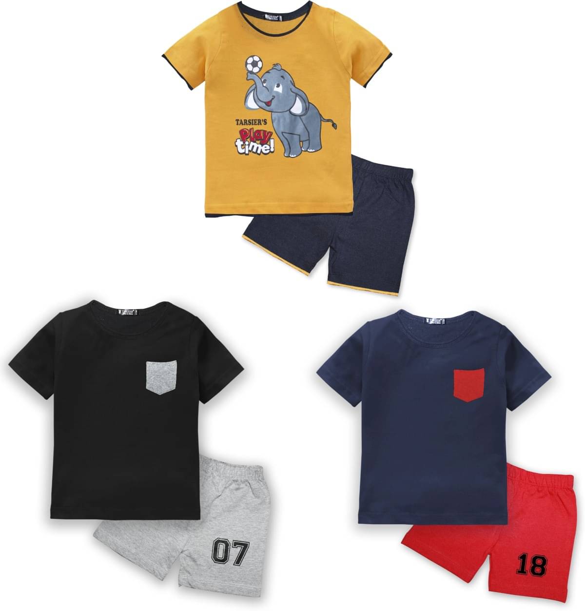 Tarsier Pack of 3 Unisex Cotton Blend T-Shirt & Shorts Set ( Multicolor ) Tarsier Pack of 3 Unisex Cotton Blend T-Shirt & Shorts Set ( Multicolor )