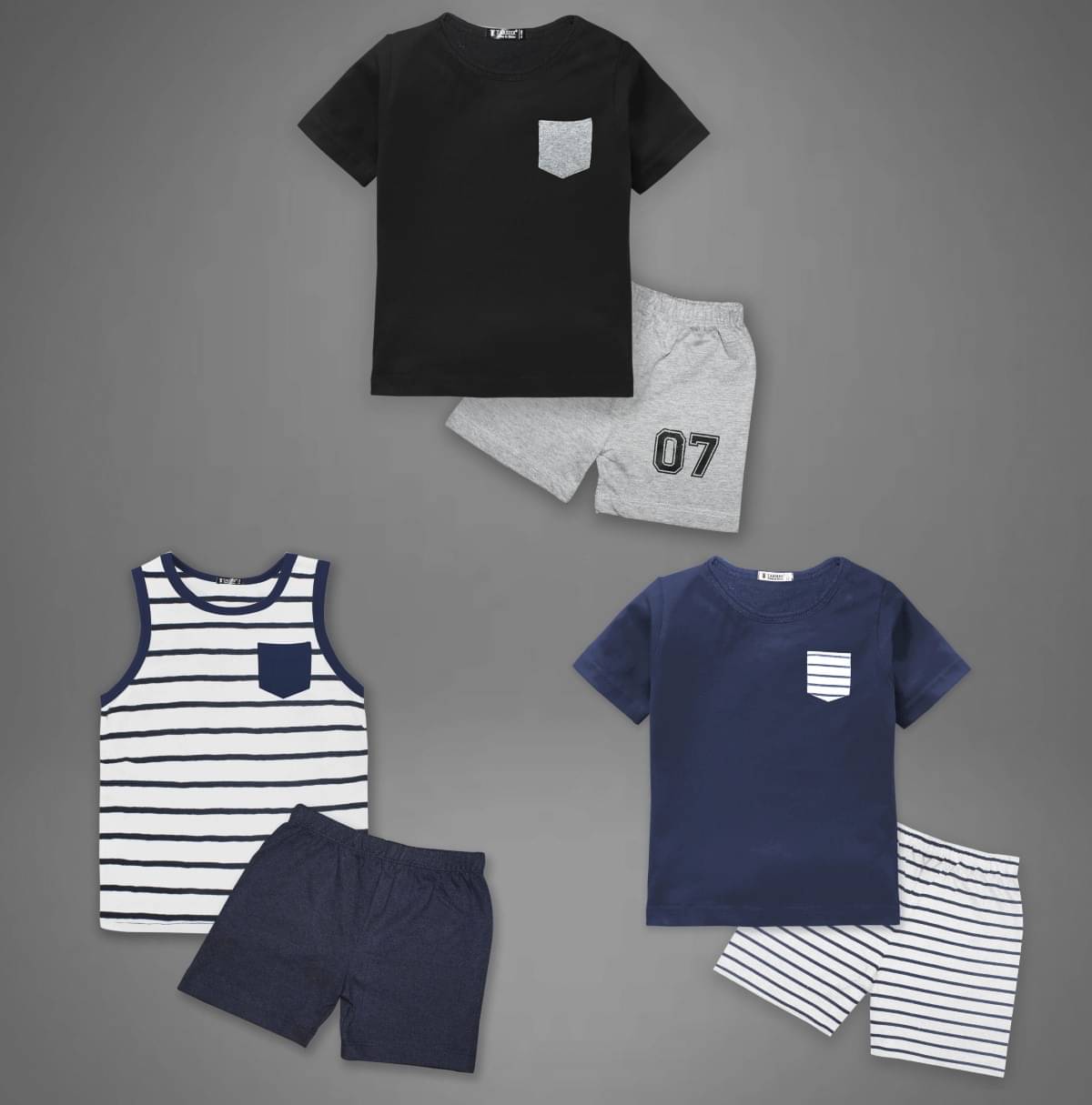     			Tarsier Pack of 3 Unisex Cotton Blend T-Shirt & Shorts Set ( Multicolor )