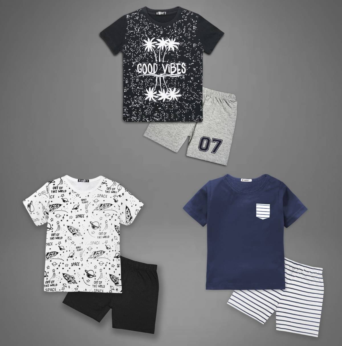     			Tarsier Pack of 3 Unisex Cotton T-Shirt & Shorts Set ( Multicolor )