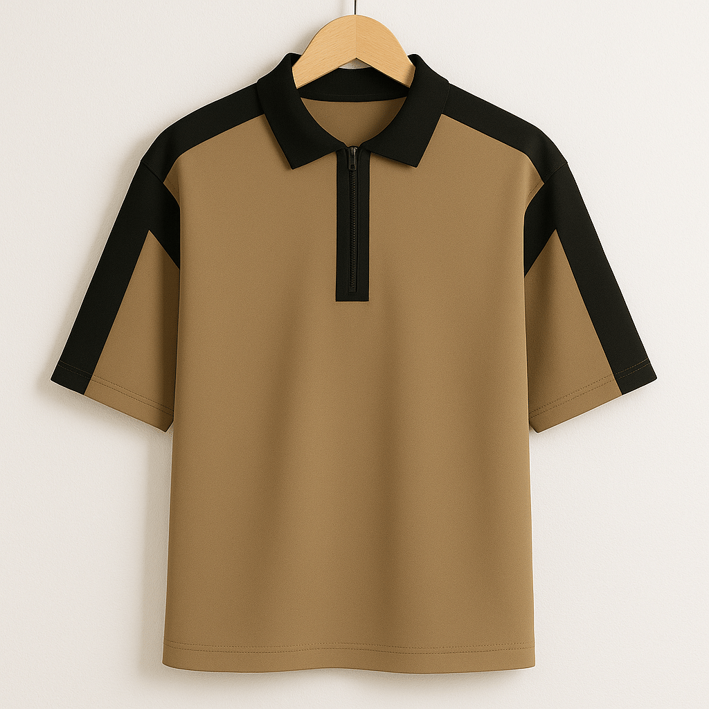     			Try This Men Cotton Blend Regular Fit Colorblock Polo T Shirt ( Brown )