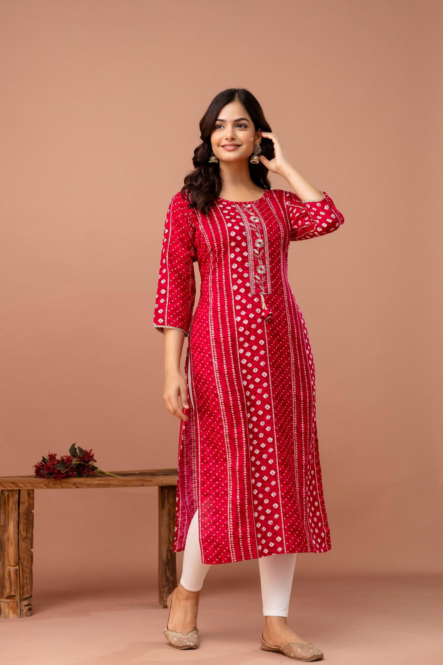     			Udati Kaliya Women Rayon Printed Straight Kurti ( Pink )
