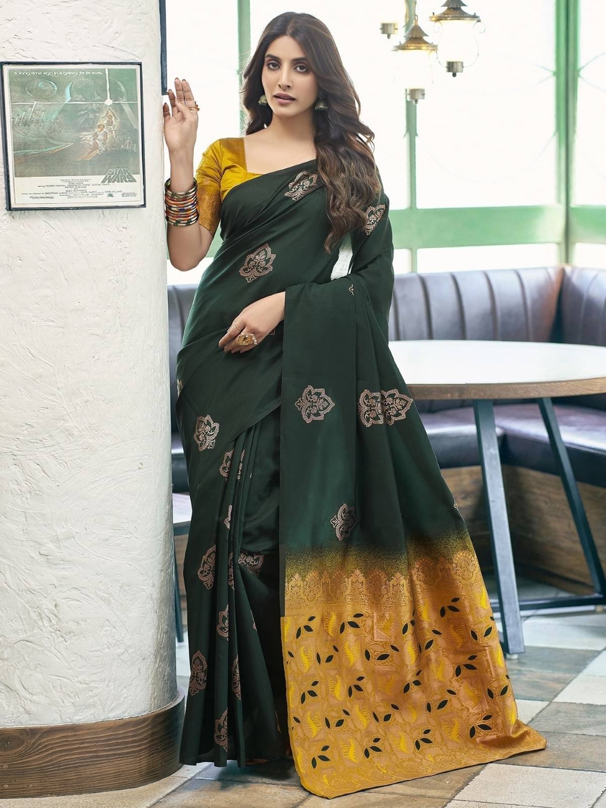     			WOVEN STOCK Banarasi Silk Printed Saree With Unstitched Blouse Piece ( Multicolor )