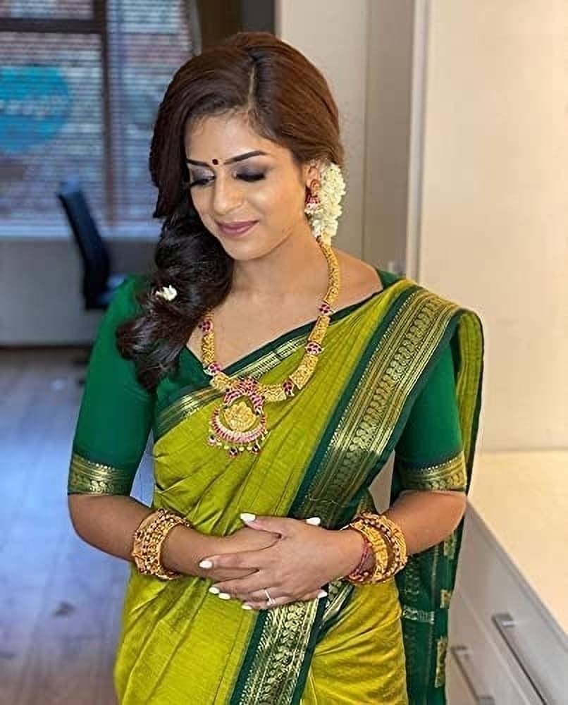 WOVEN STOCK Banarasi Silk Printed Saree With Unstitched Blouse Piece ( Light Green ) WOVEN STOCK Banarasi Silk Printed Saree With Unstitched Blouse Piece ( Light Green )