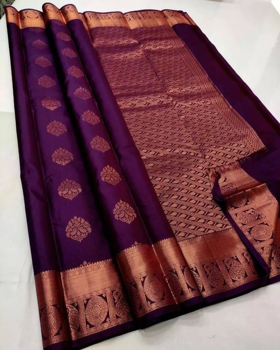     			WOVEN STOCK Banarasi Silk Woven Saree With Unstitched Blouse Piece ( Purple )