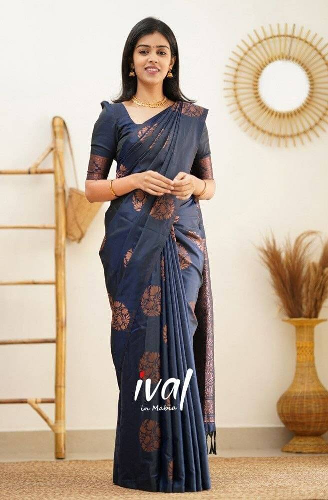     			WOVEN STOCK Banarasi Silk Woven Saree With Unstitched Blouse Piece ( Blue )