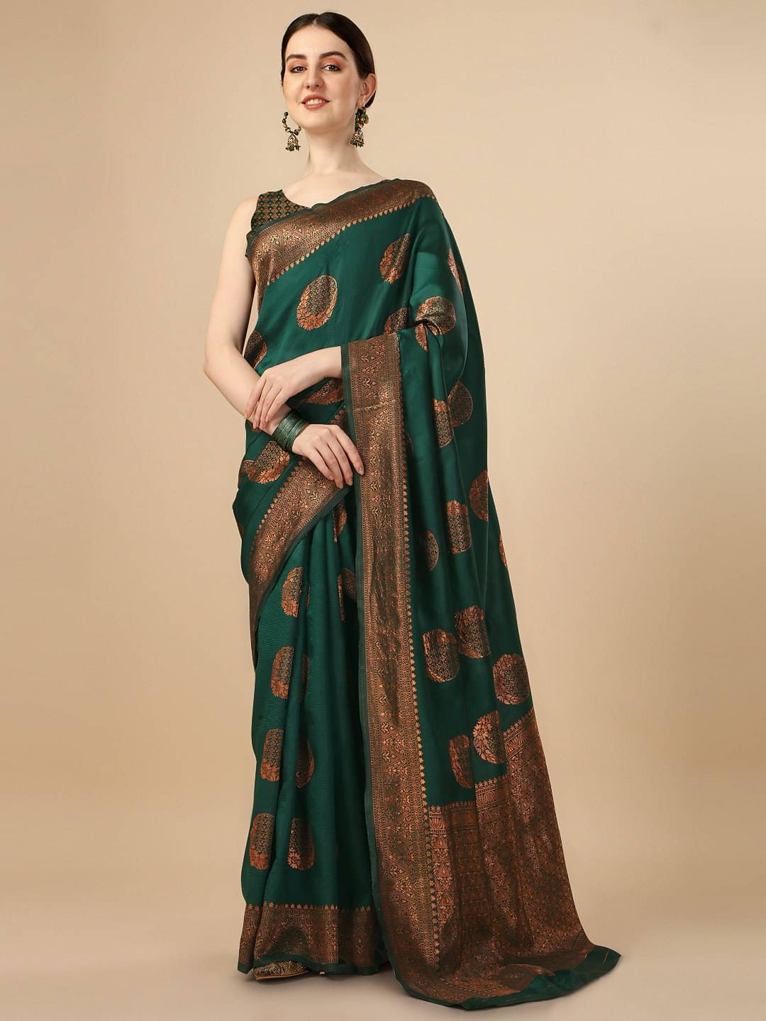 WOVEN STOCK Banarasi Silk Woven Saree With Unstitched Blouse Piece ( Green ) WOVEN STOCK Banarasi Silk Woven Saree With Unstitched Blouse Piece ( Green )