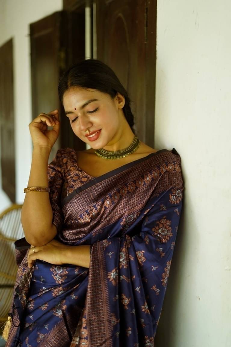 WOVEN STOCK Banarasi Silk Woven Saree With Unstitched Blouse Piece ( Blue ) WOVEN STOCK Banarasi Silk Woven Saree With Unstitched Blouse Piece ( Blue )