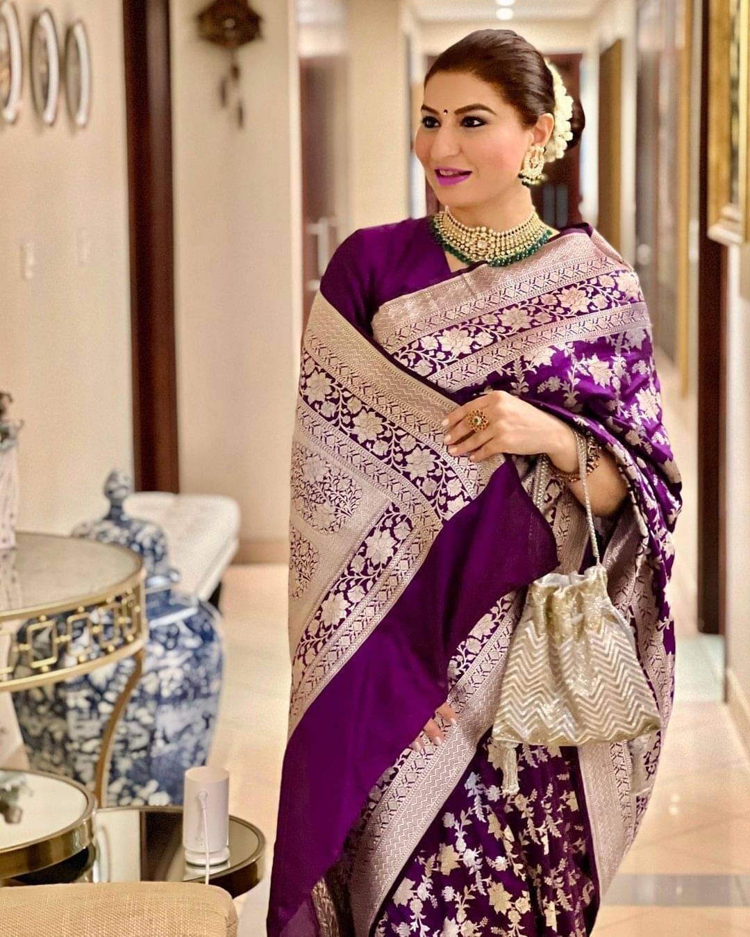 WOVEN STOCK Banarasi Silk Woven Saree With Unstitched Blouse Piece ( Purple )     			WOVEN STOCK Banarasi Silk Woven Saree With Unstitched Blouse Piece ( Purple )