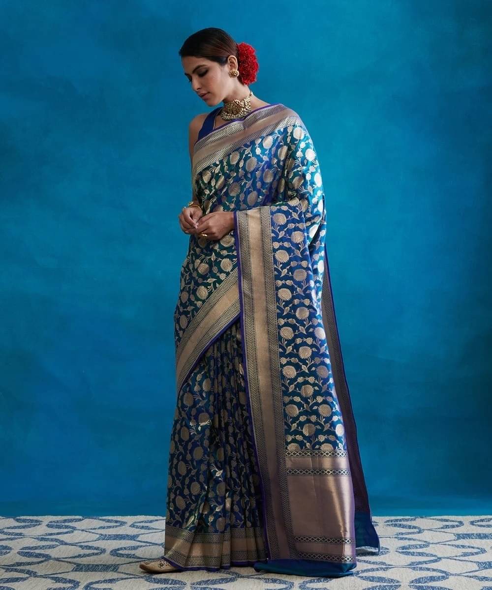 WOVEN STOCK Banarasi Silk Woven Saree With Unstitched Blouse Piece ( Light Blue ) WOVEN STOCK Banarasi Silk Woven Saree With Unstitched Blouse Piece ( Light Blue )
