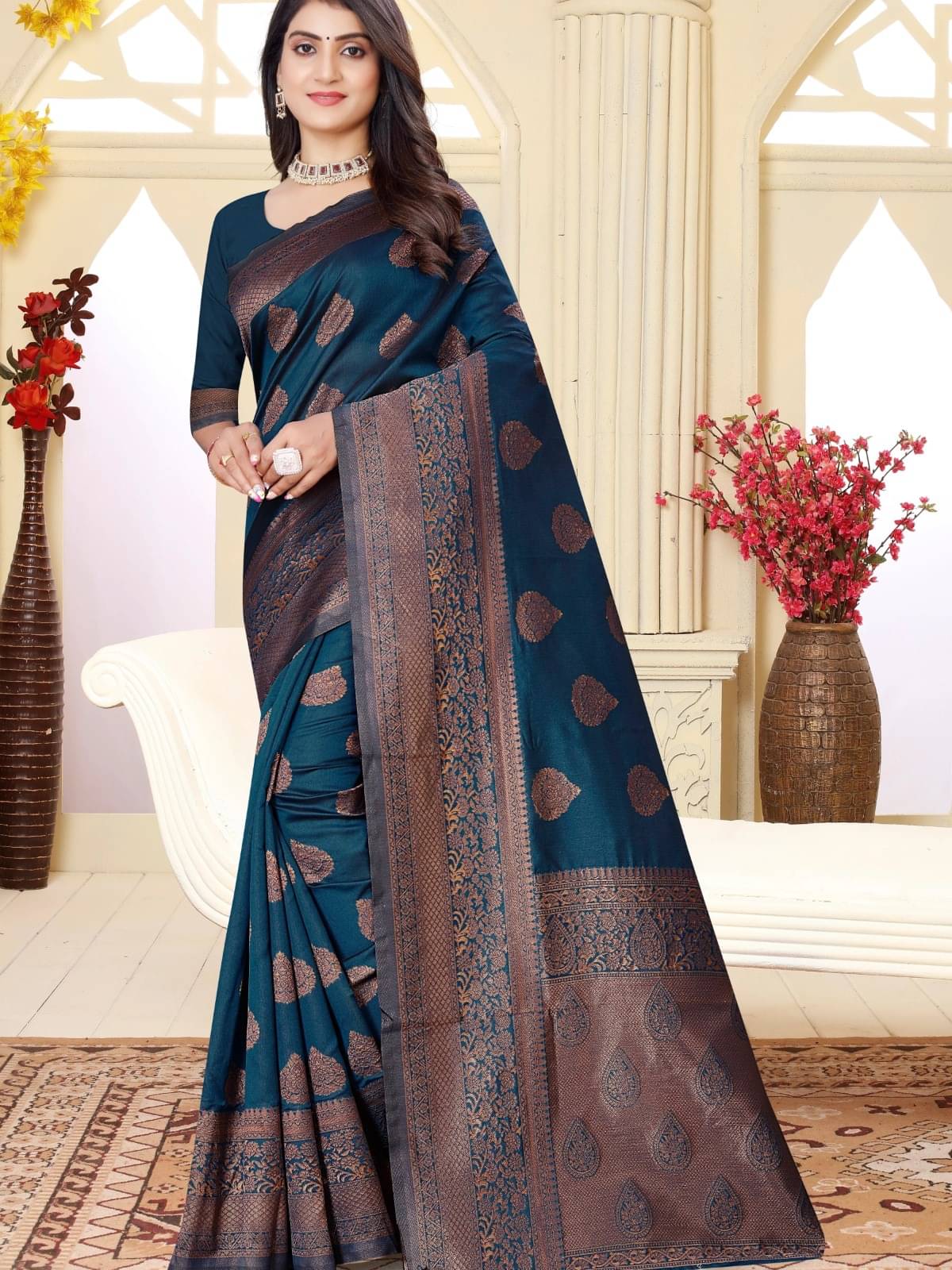 WOVEN STOCK Banarasi Silk Woven Saree With Unstitched Blouse Piece ( Light Blue ) WOVEN STOCK Banarasi Silk Woven Saree With Unstitched Blouse Piece ( Light Blue )