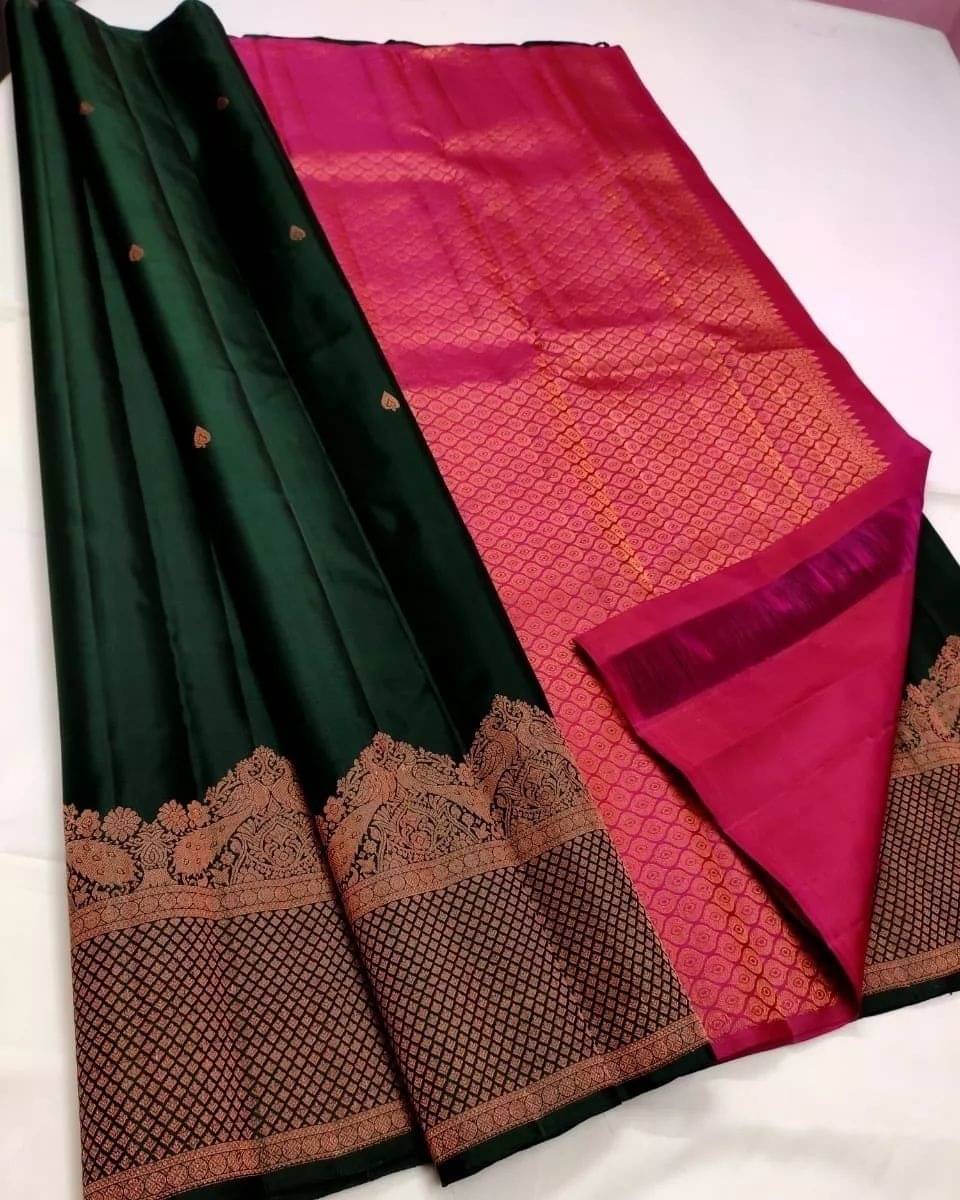     			WOVEN STOCK Banarasi Silk Woven Saree With Unstitched Blouse Piece ( Green )