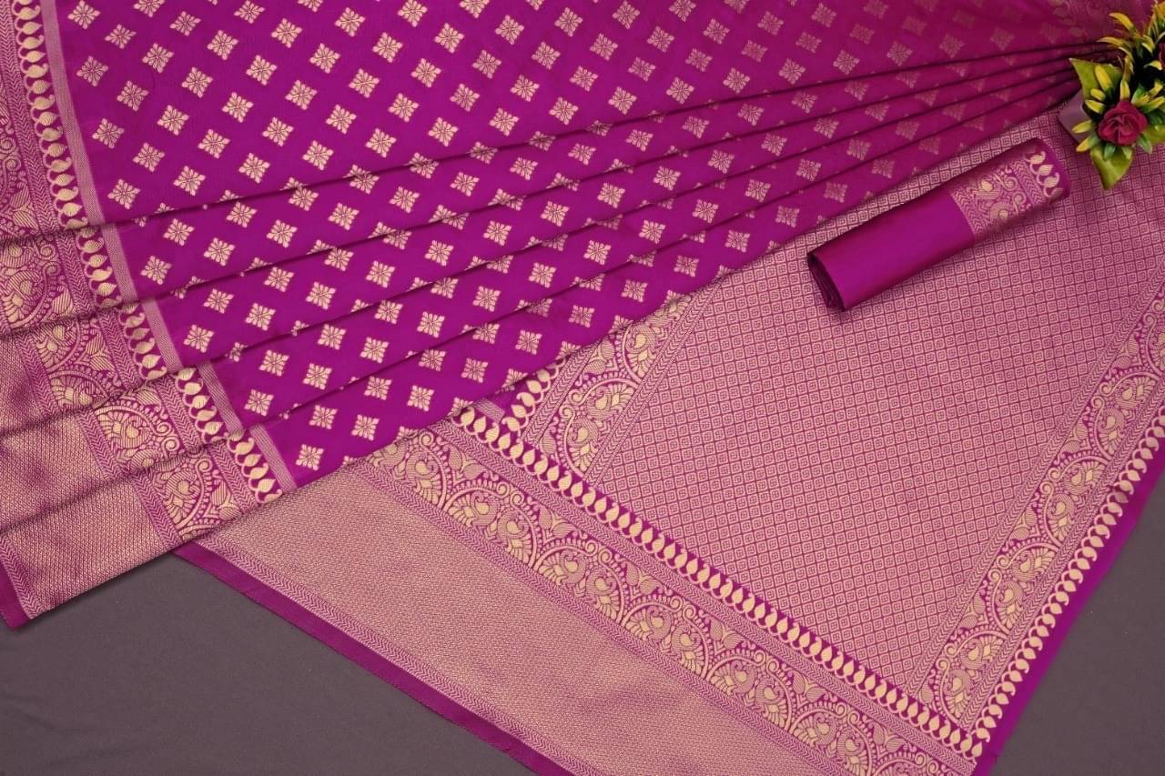 WOVEN STOCK Banarasi Silk Woven Saree With Unstitched Blouse Piece ( Pink )     			WOVEN STOCK Banarasi Silk Woven Saree With Unstitched Blouse Piece ( Pink )