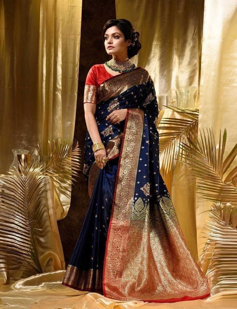 WOVEN STOCK Banarasi Silk Woven Saree With Unstitched Blouse Piece ( Multicolor )     			WOVEN STOCK Banarasi Silk Woven Saree With Unstitched Blouse Piece ( Multicolor )