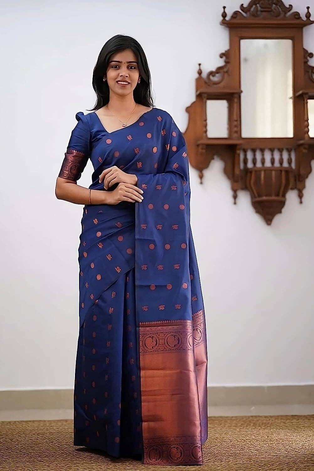     			WOVEN STOCK Banarasi Silk Woven Saree With Unstitched Blouse Piece ( Blue )