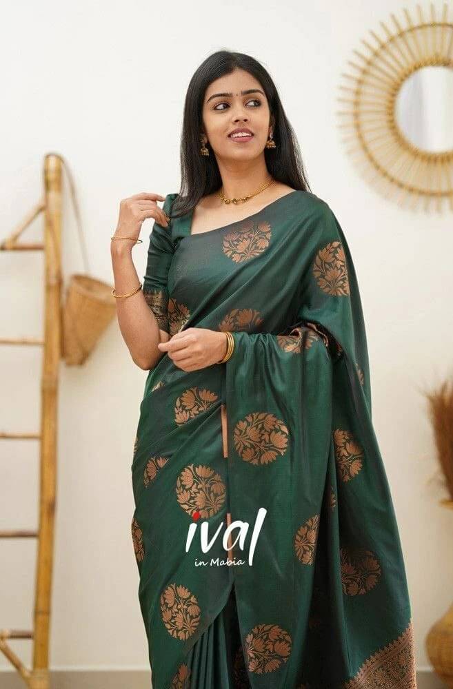 WOVEN STOCK Banarasi Silk Woven Saree With Unstitched Blouse Piece ( Green ) WOVEN STOCK Banarasi Silk Woven Saree With Unstitched Blouse Piece ( Green )