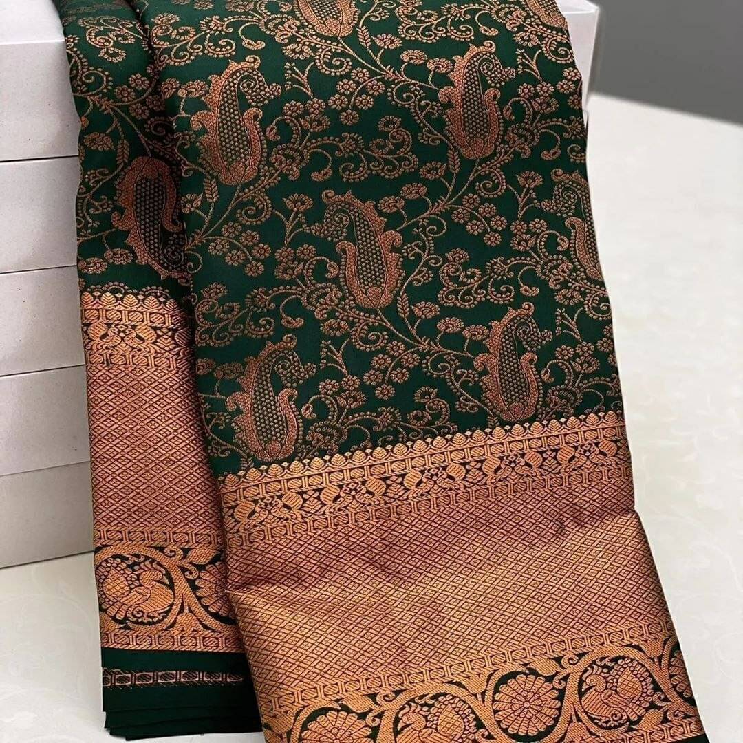 WOVEN STOCK Banarasi Silk Woven Saree With Unstitched Blouse Piece ( Green )     			WOVEN STOCK Banarasi Silk Woven Saree With Unstitched Blouse Piece ( Green )