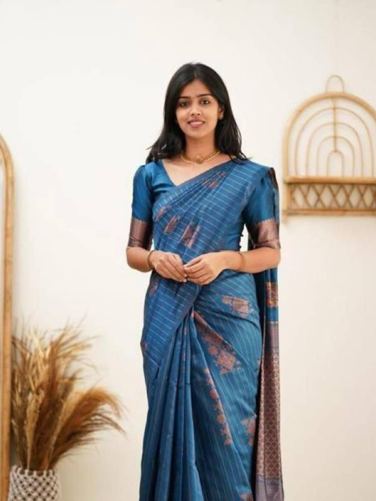 WOVEN STOCK Banarasi Silk Woven Saree With Unstitched Blouse Piece ( Light Blue )     			WOVEN STOCK Banarasi Silk Woven Saree With Unstitched Blouse Piece ( Light Blue )
