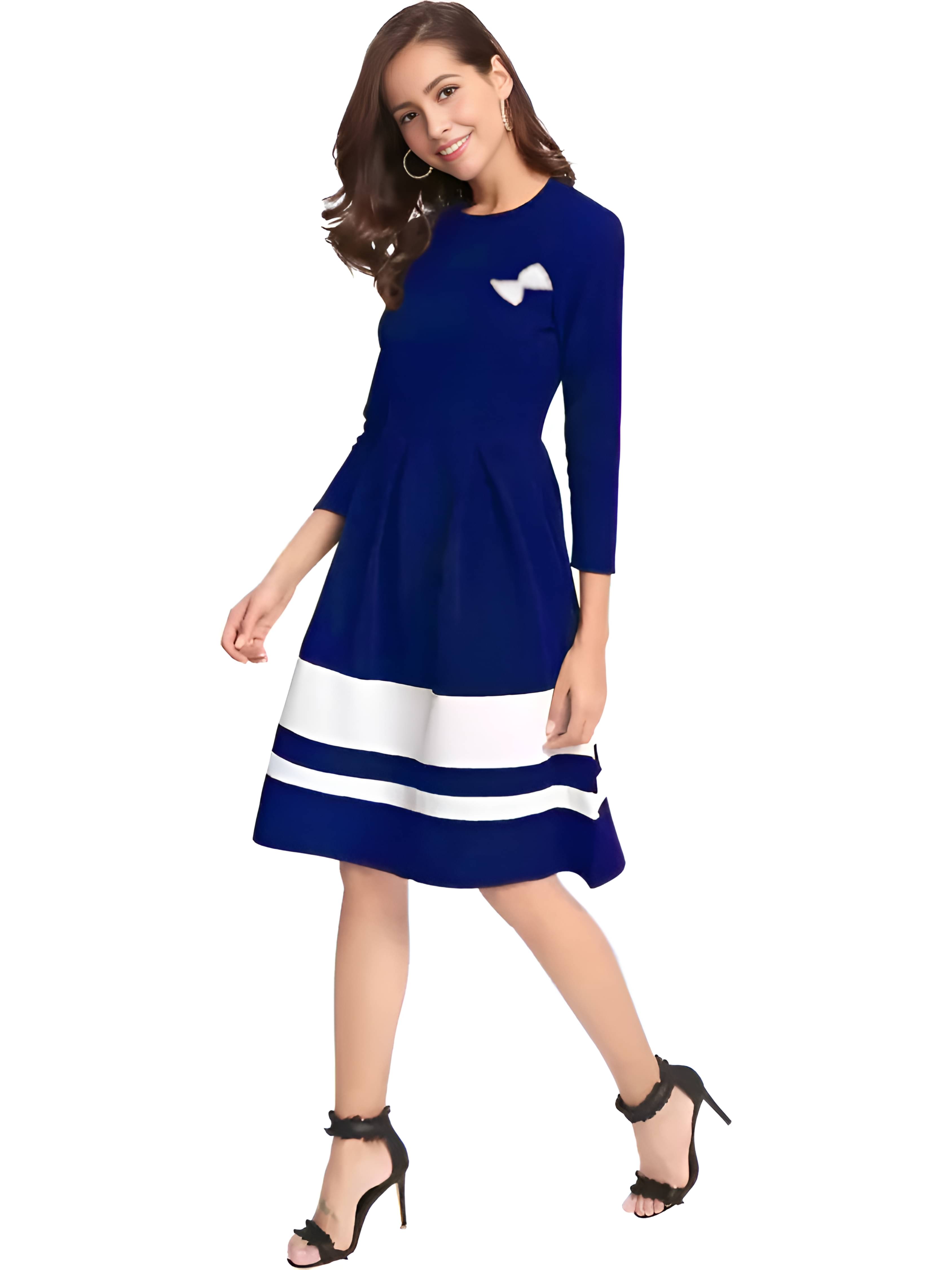     			ZELZIS Women Crepe Colorblock A-line Dress ( Blue )