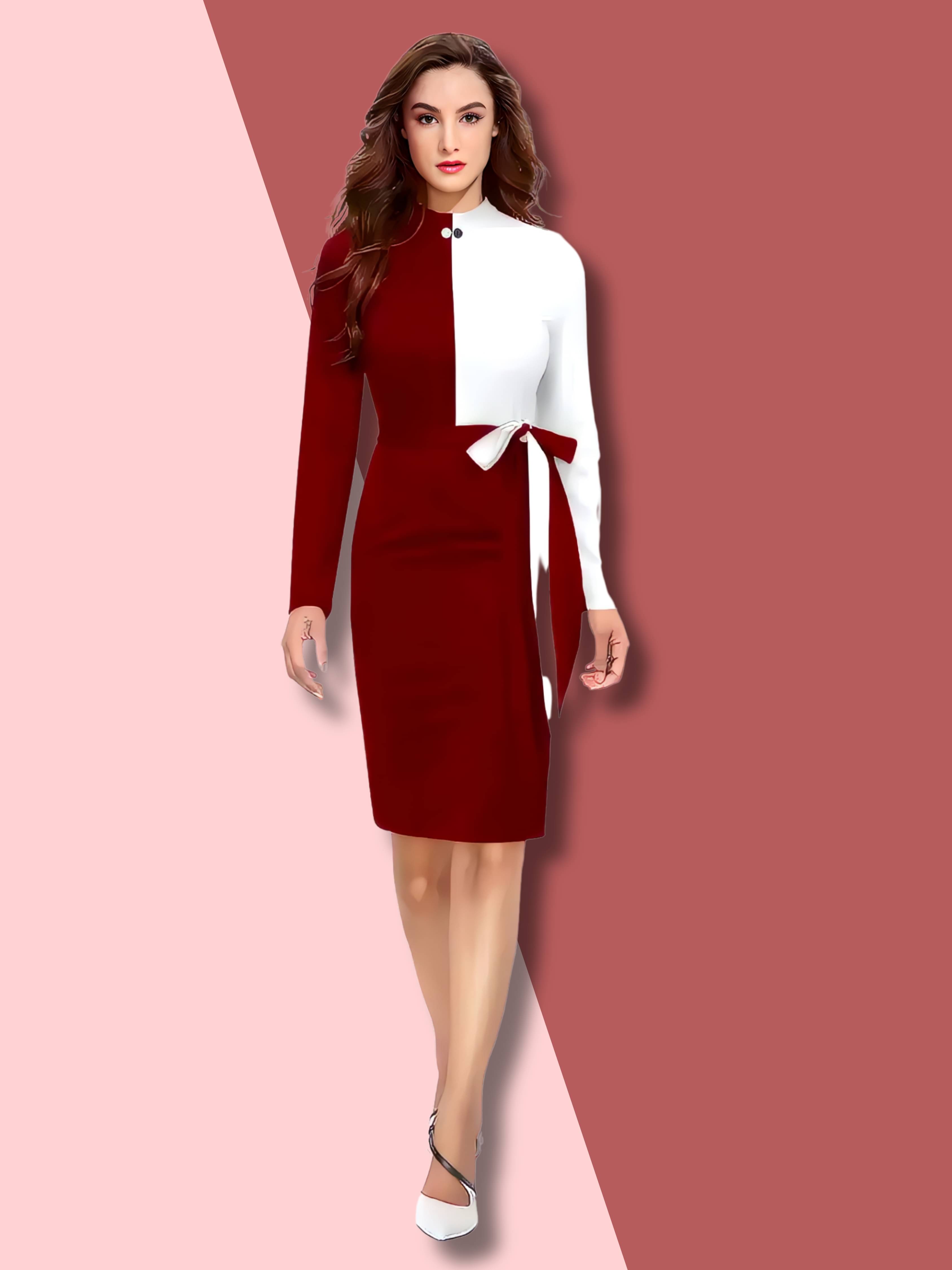     			ZELZIS Women Polyester Colorblock Bodycon Dress ( Maroon )