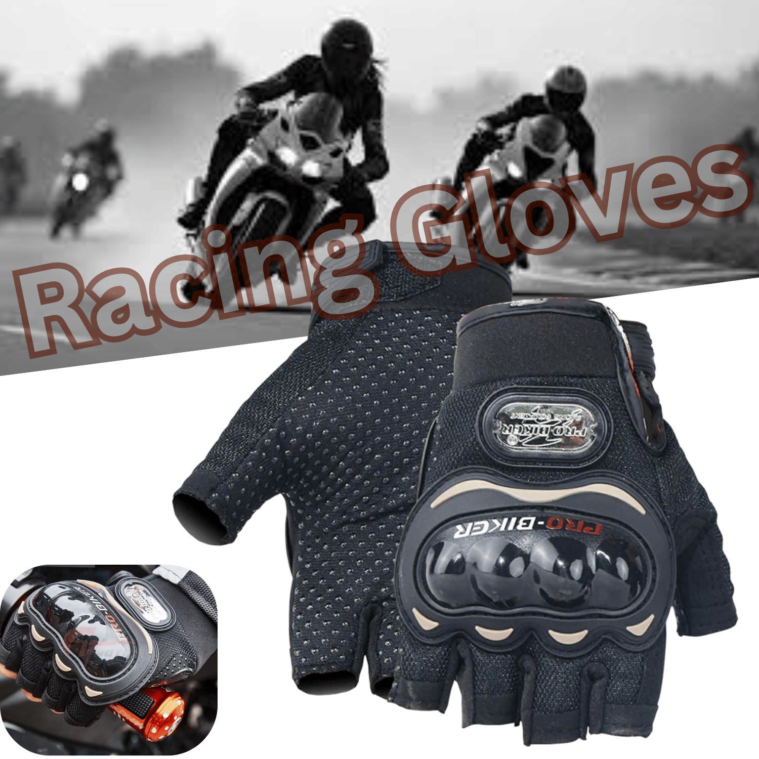     			AKSMIT Black Leather Men's Biker Gloves ( Pack of 2 )