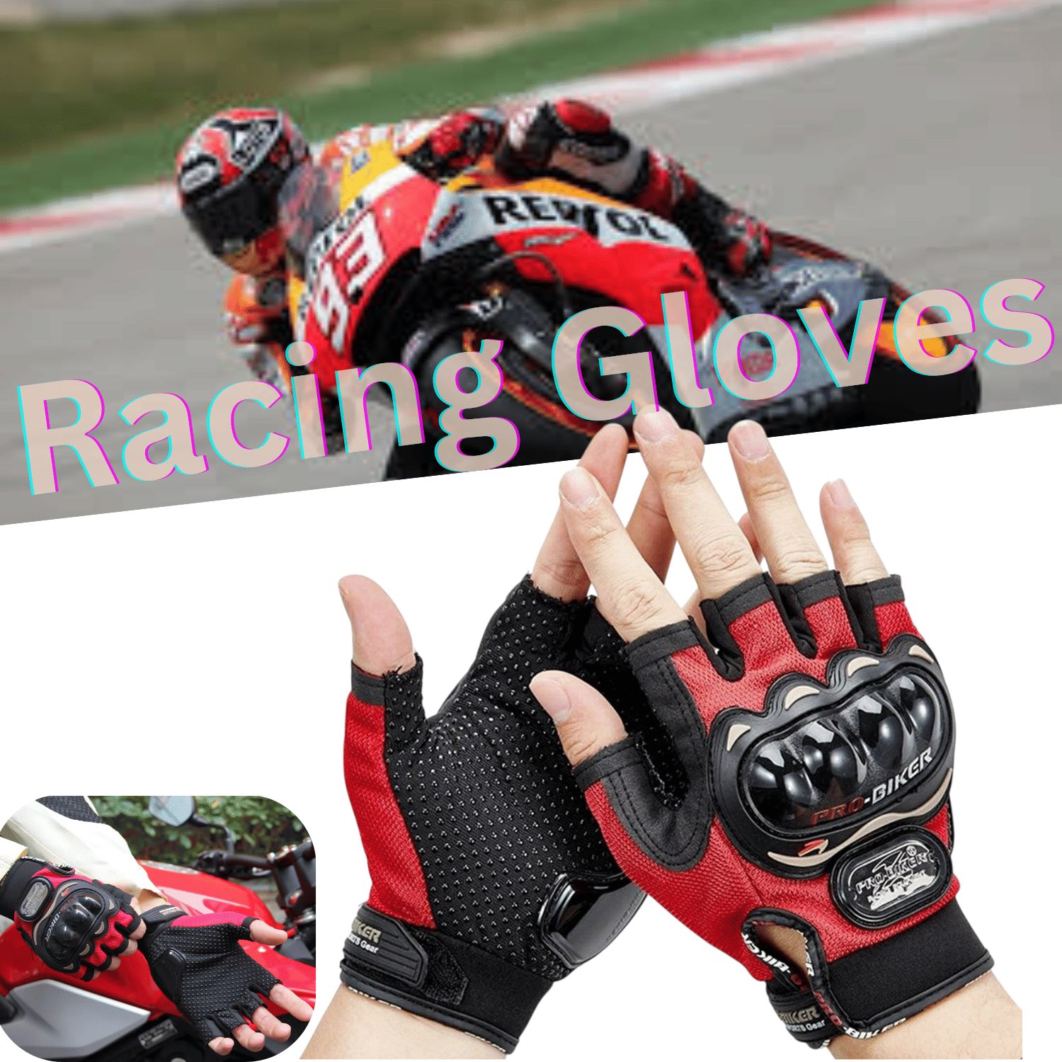     			AKSMIT Red Leather Men's Biker Gloves ( Pack of 2 )