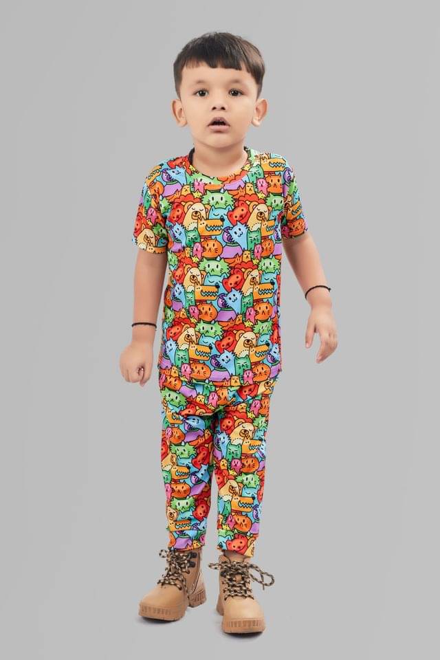 ASTYLOR Pack of 1 Unisex Cotton Blend T-Shirt & Pants Set ( Orange )     			ASTYLOR Pack of 1 Unisex Cotton Blend T-Shirt & Pants Set ( Orange )