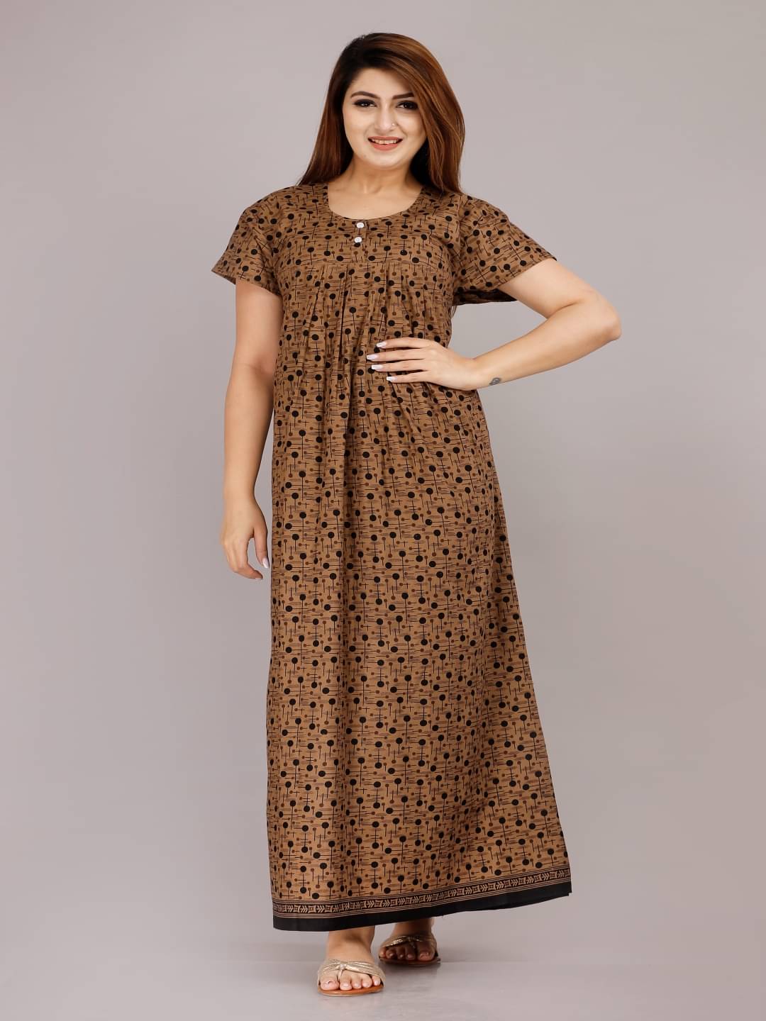     			Anjaneya Creations Brown Cotton Women's Nightwear Nighty & Night Gowns ( Pack of 1 )