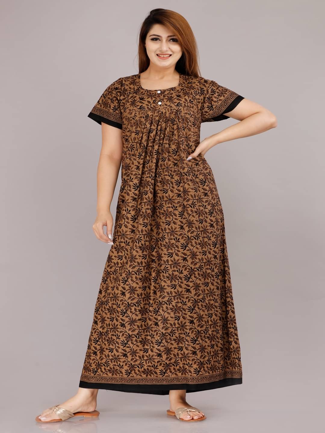     			Anjaneya Creations Brown Cotton Women's Nightwear Nighty & Night Gowns ( Pack of 1 )