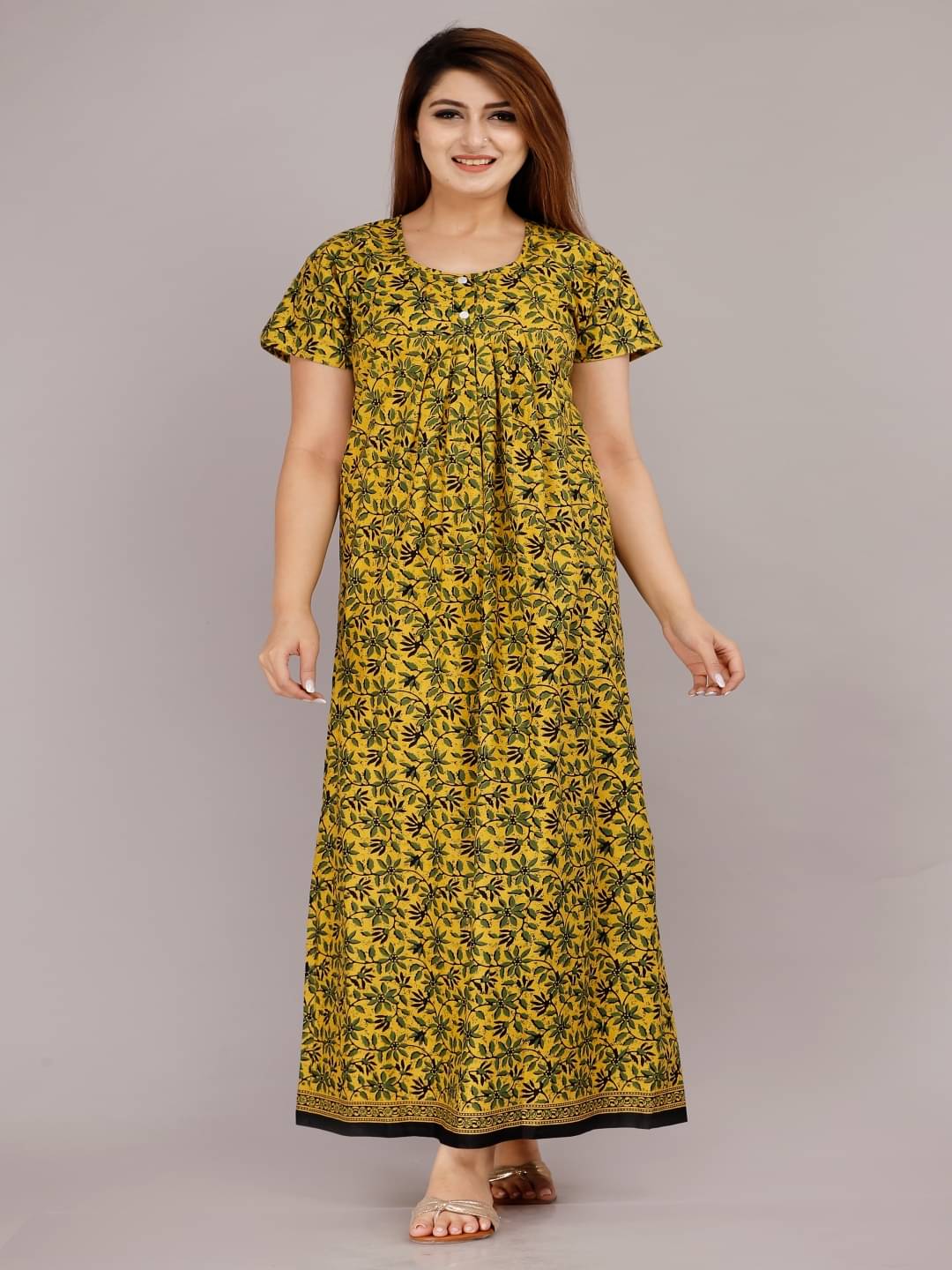 Anjaneya Creations Yellow Cotton Women's Nightwear Nighty & Night Gowns ( Pack of 1 ) Anjaneya Creations Yellow Cotton Women's Nightwear Nighty & Night Gowns ( Pack of 1 )