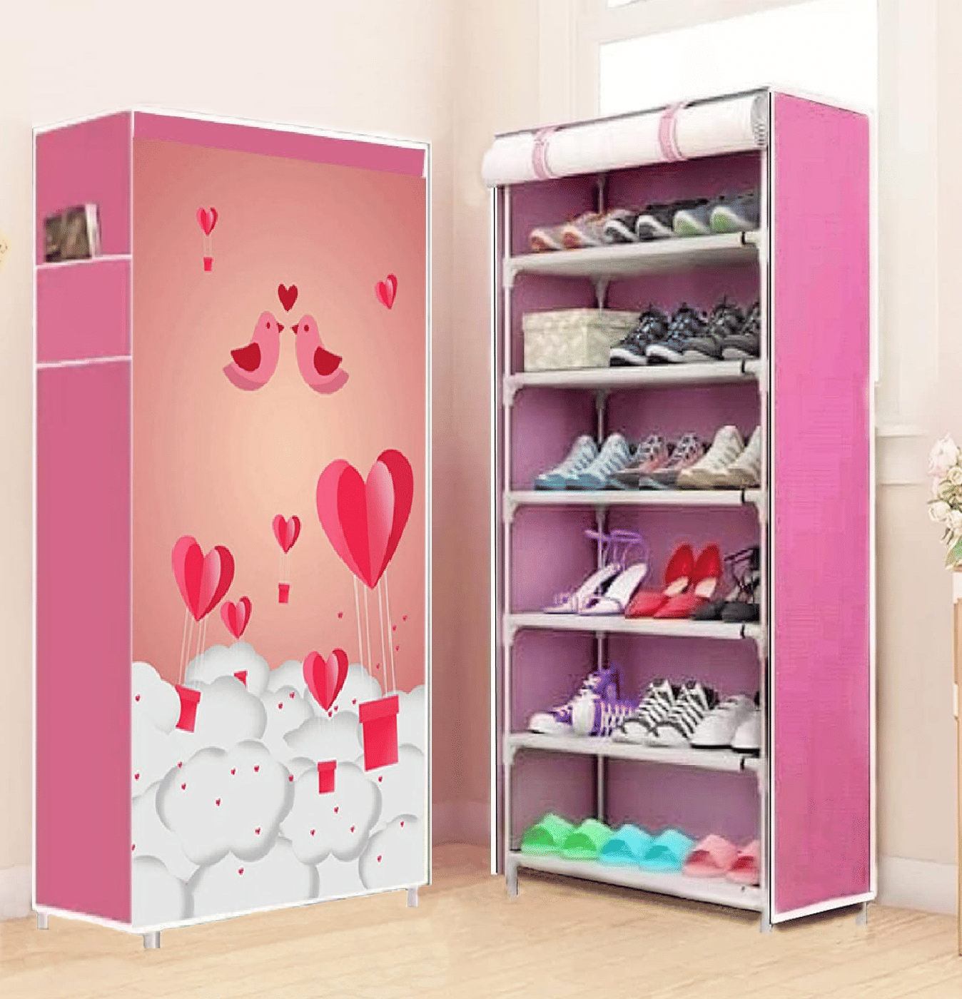     			Collapsible Six Layer Shoe Rack Pink Love Bird