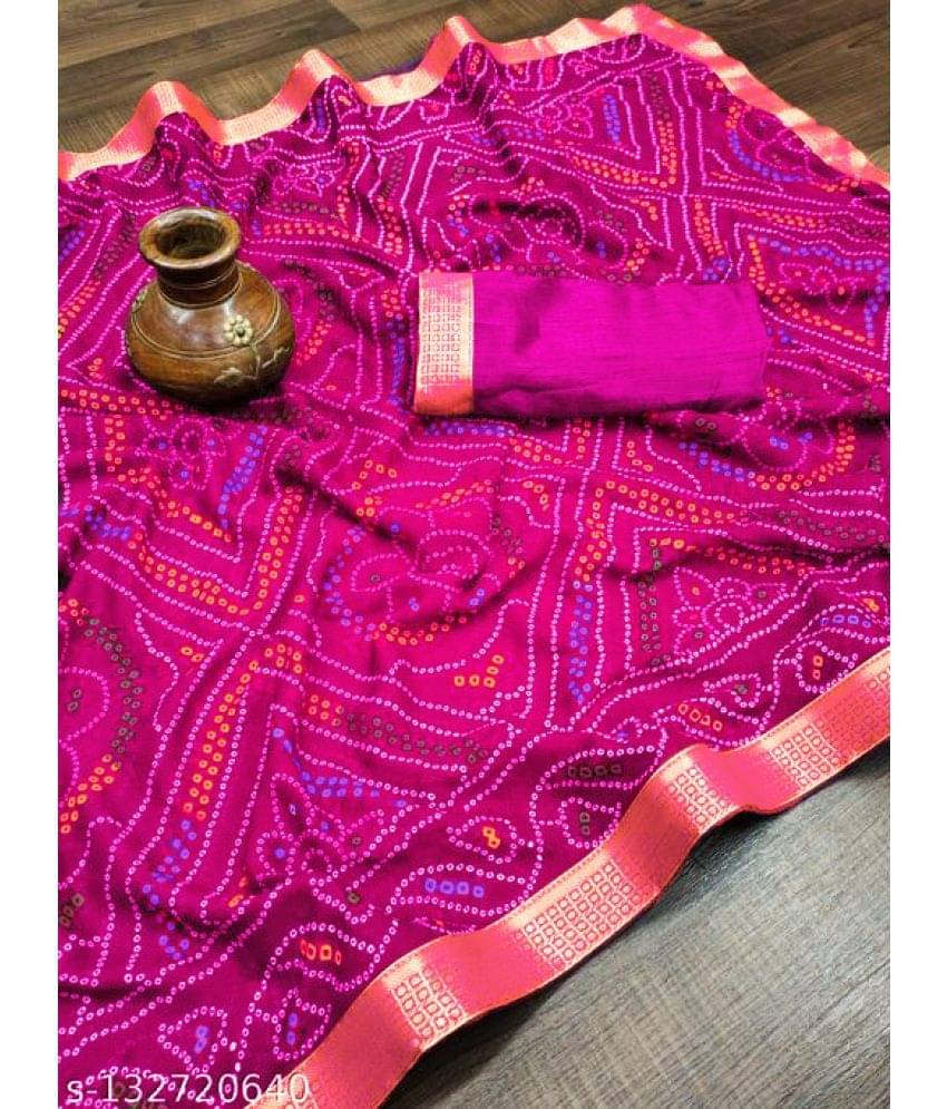 Dnyanada Chiffon Printed Saree With Unstitched Blouse Piece ( Pink ) Dnyanada Chiffon Printed Saree With Unstitched Blouse Piece ( Pink )