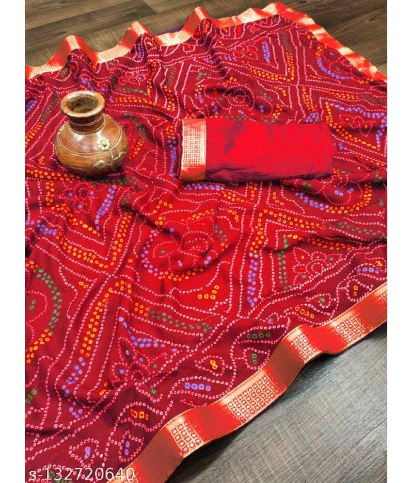 Dnyanada Chiffon Printed Saree With Unstitched Blouse Piece ( Red ) Dnyanada Chiffon Printed Saree With Unstitched Blouse Piece ( Red )