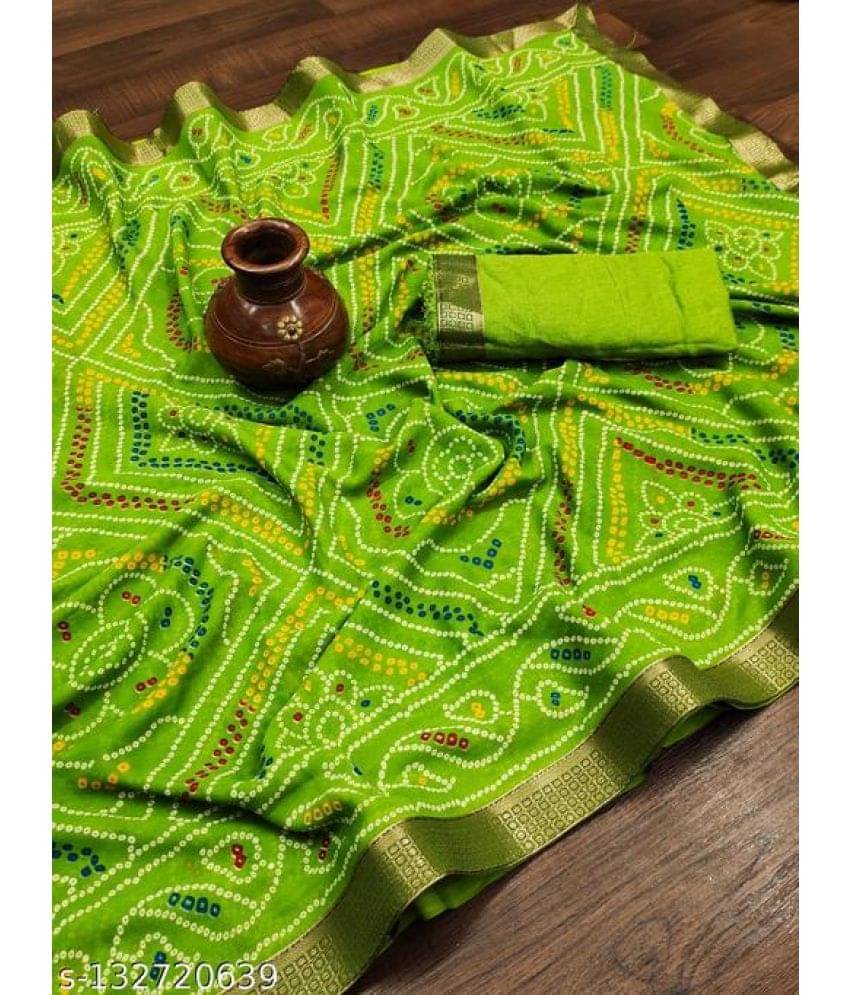 Dnyanada Chiffon Printed Saree With Unstitched Blouse Piece ( Light Green ) Dnyanada Chiffon Printed Saree With Unstitched Blouse Piece ( Light Green )